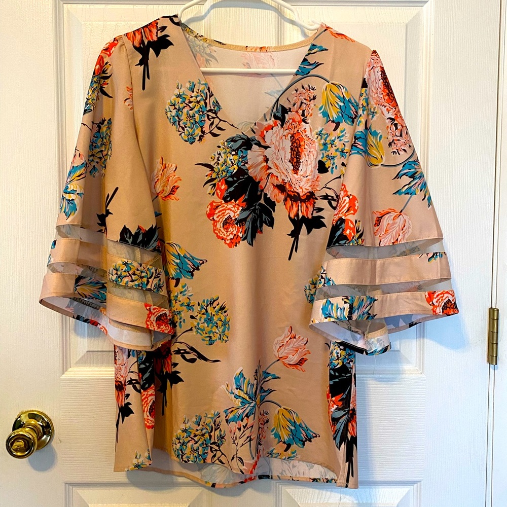 Blush Blouse with Large Floral Print